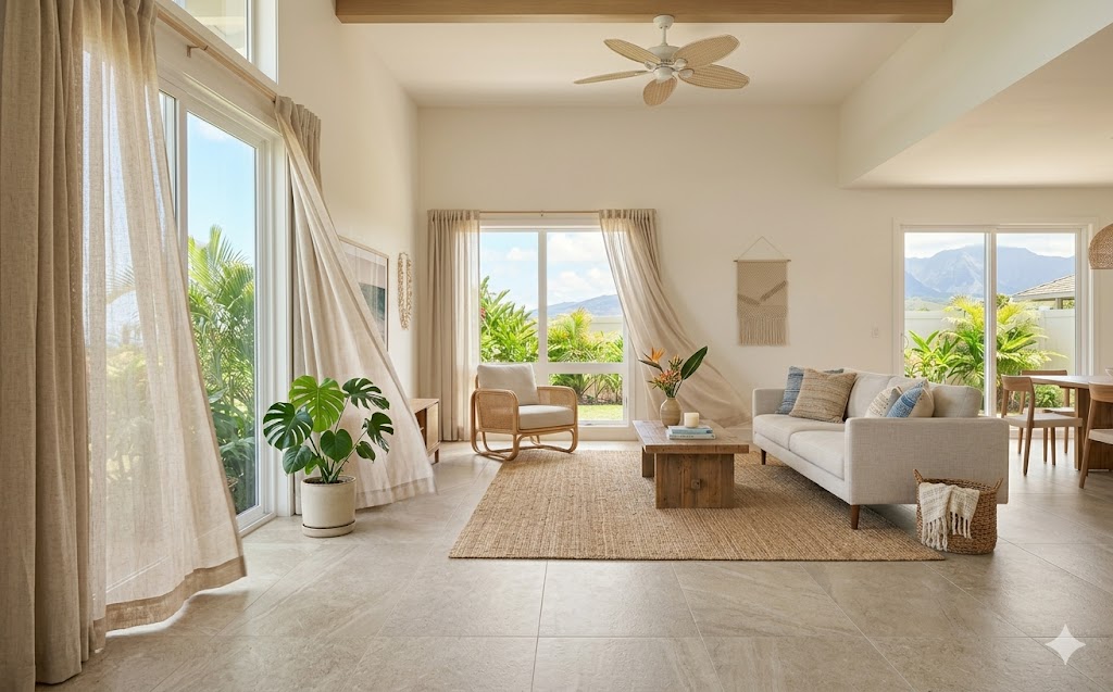 Hunter Douglas window treatments and custom drapery on Maui